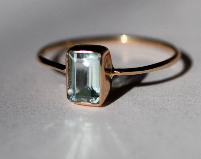 Aquamarine Gold Ring Natural Blue Stone May Birthstone Simple Wedding Minimalist Dainty Engagement Gemstone Jewelry Stacking Solid Gold Ring