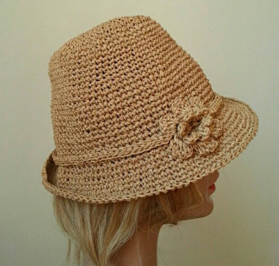 Womens Crochedet Raffia Straw Sun Summer Hat.Brim by aysconcept
