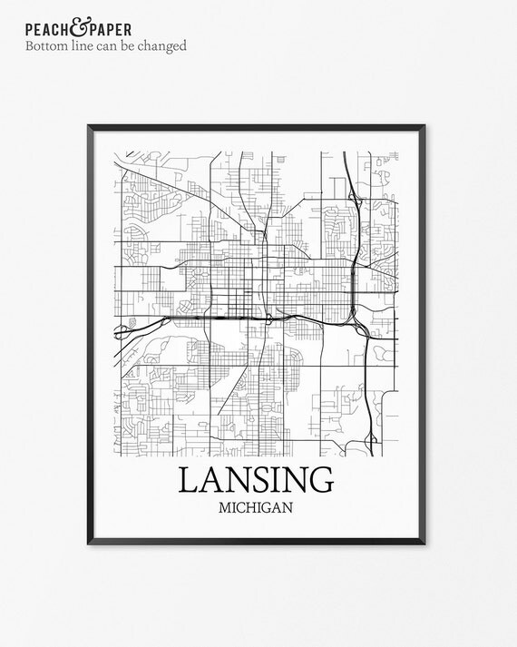 Lansing Map Art Print Lansing Poster Map of Lansing Decor