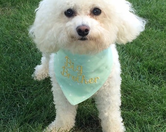 Big brother dog bandana, Baby announcement bandana, Mint and gold dog bandana, Monogrammed dog bandana, Personalized dog bandana