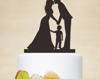 Wedding Cake Topper,Couple Silhouette with a litter boy,Custom Children Cake Topper,Cake Decoration,Personalized Family Cake Topper P155