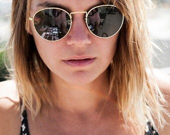 Vintage Round Sunglasses Gold, Silver or Black with Glass Lenses -Julian