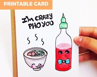 Funny love card, cute love card, funny anniversary card, cute anniversary card for boyfriend, for husband, i'm crazy pho you, printable card