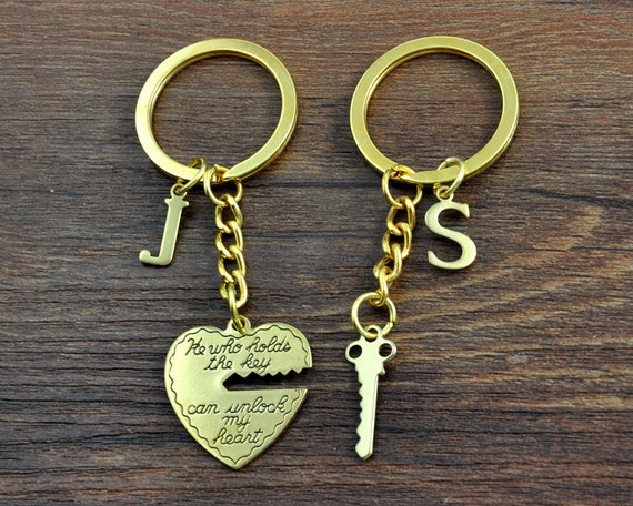 Key to My Heart Keychains Keychain Set His and by InitialFashion