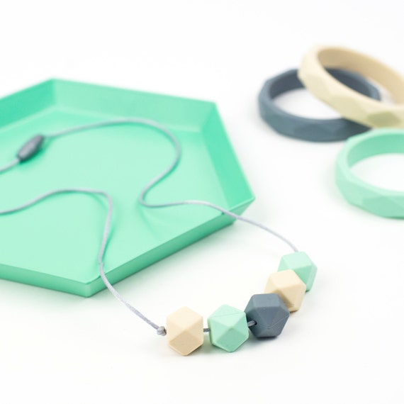 Silicone Teething Necklace - Mint Pastels 'Jesse'