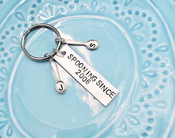 Spooning Since Keychain, Handstamped Aluminum, Anniversary Gift, Gift for her, Gift for him, husband and wife, girlfriend and boyfriend