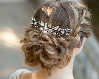 Bridal hair comb Wedding hair comb Leaves bridal hair comb Bridal headpiece Silver bridal hair comb Crystal bridal headpiece Leaf headpiece