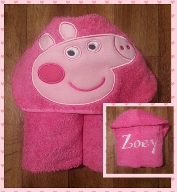 Peppa Pig Inspired Hooded Towel with FREE by EmbroideryHope