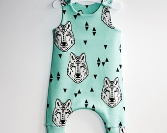Baby Romper, Romper, Toddler Romper, Newborn Romper, Blue baby Romper, Boy Romper, Organic Baby Clothes, Organic Cotton, baby shower, Wolf