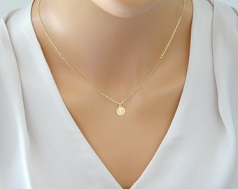 Petite Virgin Mary Necklace, Gold fill Religious Necklace, Baptism Necklace, Baby christening necklace, Virgin Mary medal, Religious jewelry