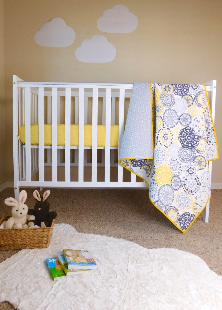 Yellow and Grey Baby Quilt yellow nursery bedding gray grey