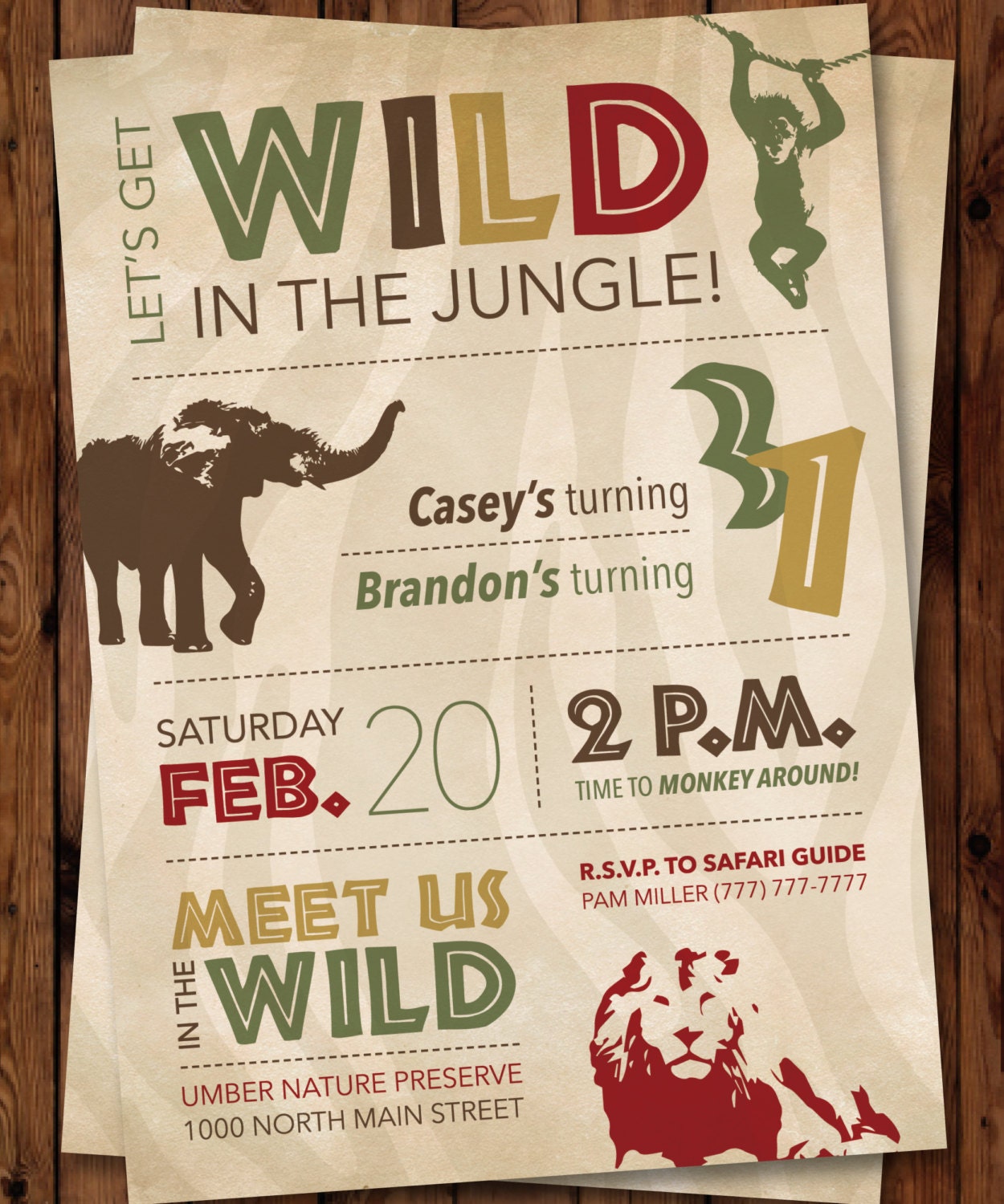 Jungle Invitation/Wild Birthday Invitation/Safari