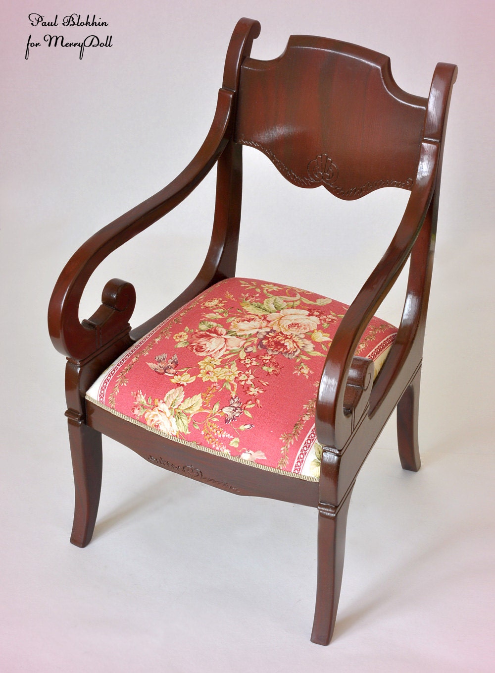 BJD SD 1/3 doll furniture mahogany armchair with rose pattern