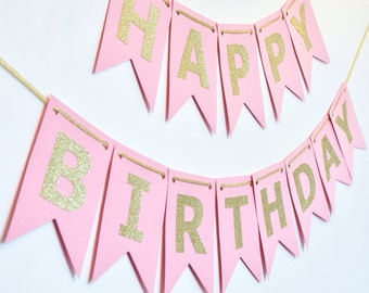 Pink and Gold Birthday Banner, Birthday Party Decor, Photo Prop