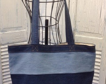 Bleu Redux Upcycle Three Panel Nautical Denim Tote (GA18)