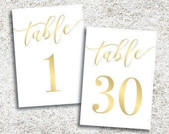 Printable Gold Wedding Table Numbers 1 - 30 | Instant Download | Printable Gold Table Numbers | Events | Banquet | Reception (FROST Set)