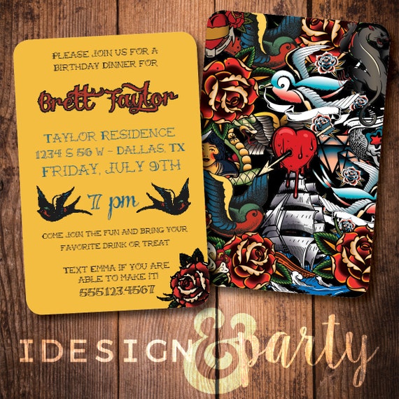 Tattoo Birthday Party Invite // Birthday Party by idesignandparty