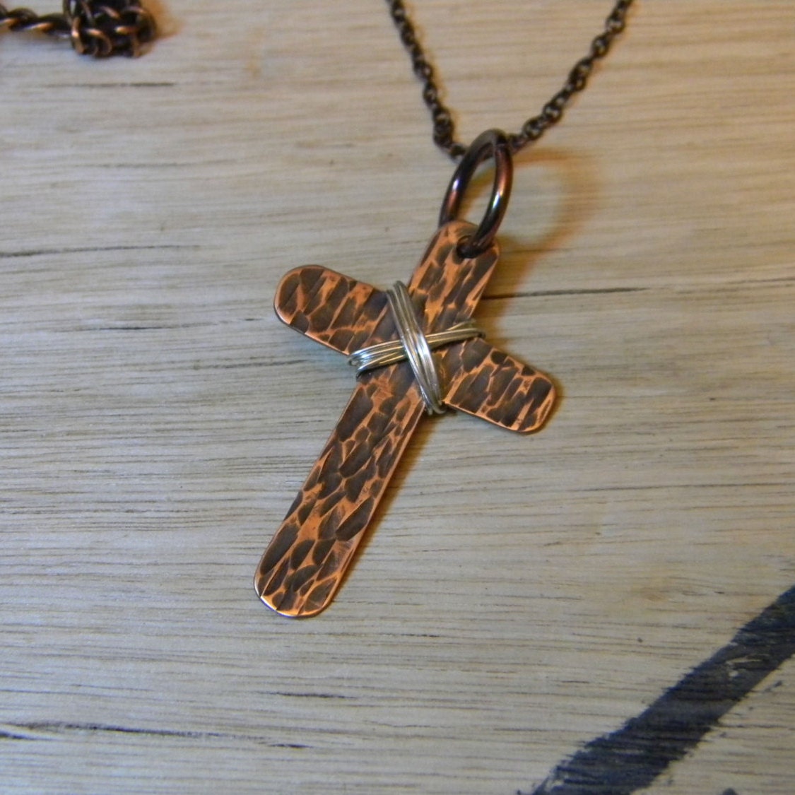 Rustic Copper Cross Necklace Mens Cross Necklace Boho