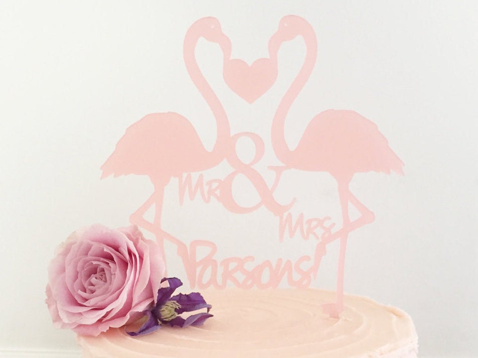 Personalised Flamingos Wedding Cake Topper Medium Size-personalised wedding cake topper-personalised wedding cake decoration-flamingos