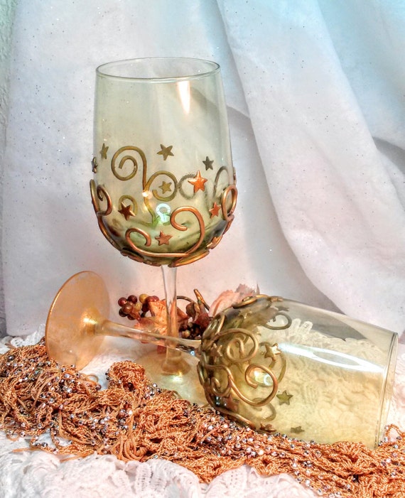 Polymer Clay Decorated Long Stem Wine Glasses By Merriebethplace