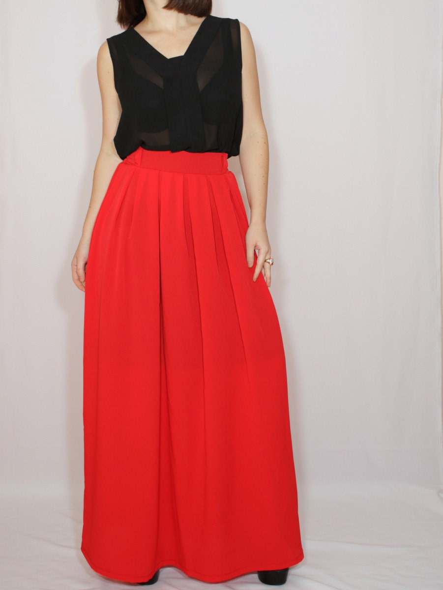 Long red skirt Women Chiffon maxi skirt High waisted maxi