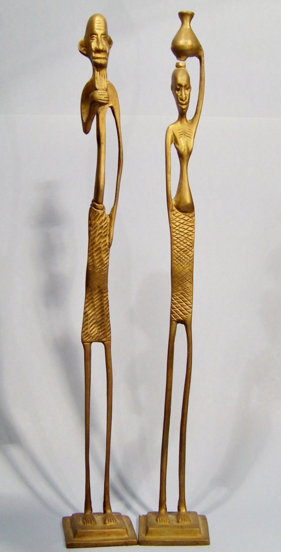 17 Tall African Bronze Statues Pair Elongated Man by DavesFlea4All