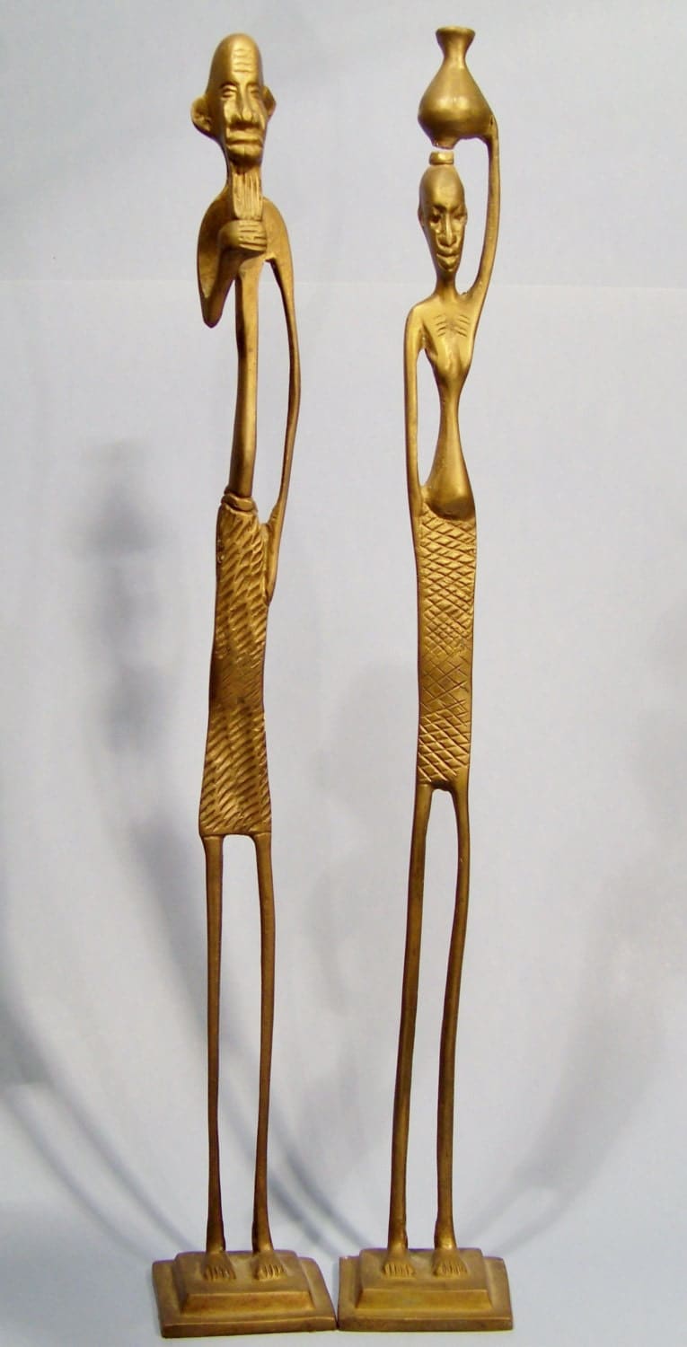 17 Tall African Bronze Statues Pair Elongated Man by DavesFlea4All