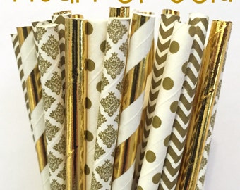 2.85 US Shipping -Gold Foil Paper Straws - Gold Straws- Cake Pop Sticks - Drinking Straws - New Years Eve Straw