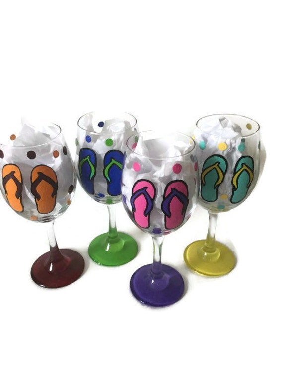 Flip Flop Hand Painted Wine Glass Summer Beach By Graywinedesign