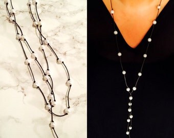 Freshwater Pearl Leather Strand Tie Necklace