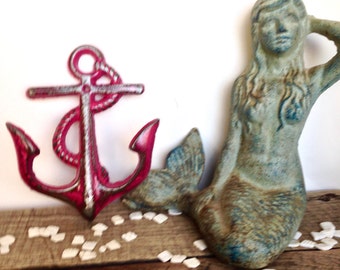 Pink Anchor Hooks - Bathroom Decor - Pink Nautical - Anchor Decor - Bathroom Wall Hooks - Beach Decor - Necklace Holder - Pink Wall Art