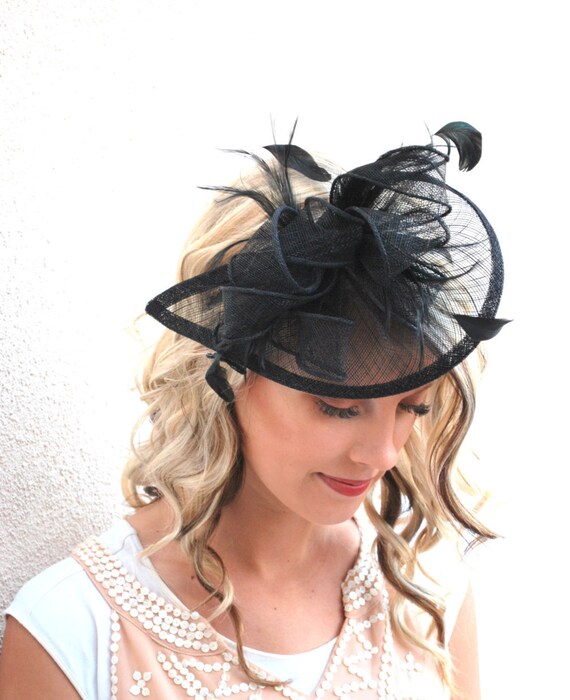 Fascinator Black Fascinator Black Hat Womens Tea by QueenSugarBee