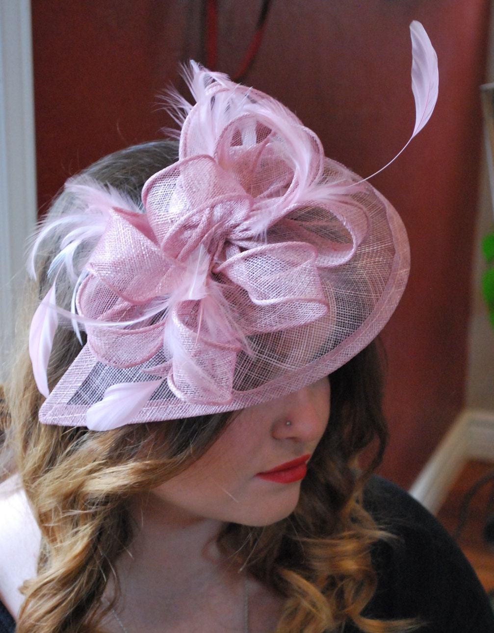 Heather Pink Fascinator British Hat Womens Tea Party Hat 