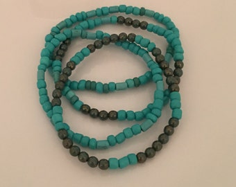 Boho beaded bracelet set blue/green