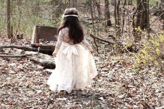 ivory lace girl dress, flower girl dress, flower girl dresses, lace flower girl dress, ivory baby dress, long sleeve flower girl dress