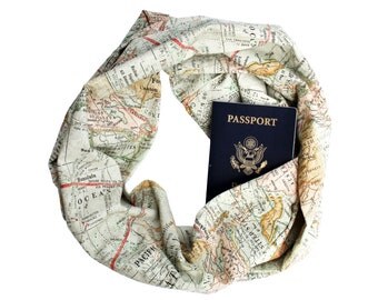 WORLD MAP Travel Infinity Scarf w/ {Secret Pocket}