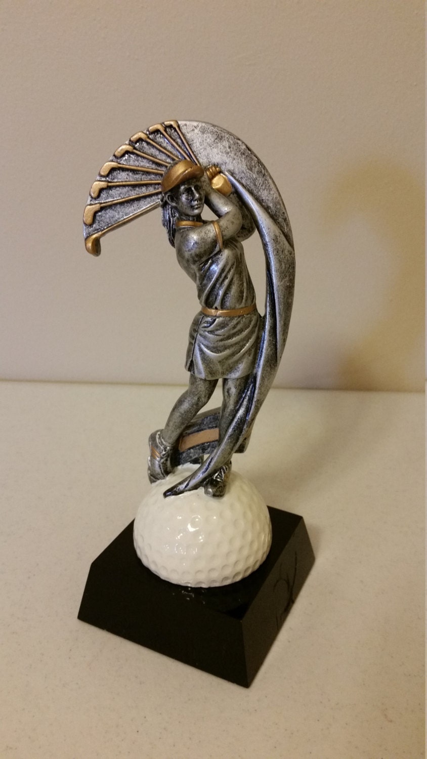 vintage female golfer statue trophy ball base and motion