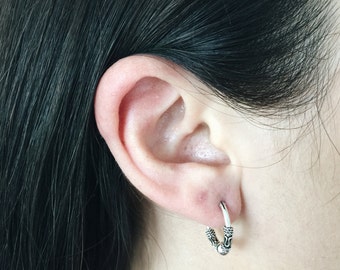 15mm Bali style hoops with ball, Sterling silver Bali hoops, Balinese silver hoop earrings, Bali ball hoops, Tribal hoops (H23)