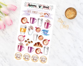 Coffee cups watercolor planner stickers boho