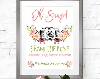 Wedding Hashtag Sign. Printable Wedding Social Media Sign - RO01
