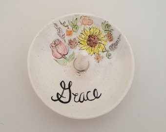 Hand Made Wild Flower Ring Holder; Personalized Jewelry Dish