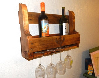 Reclaimed Pallet Wood Wine Rack - Natural (Medium: 6 Bottles / 4 Glasses)