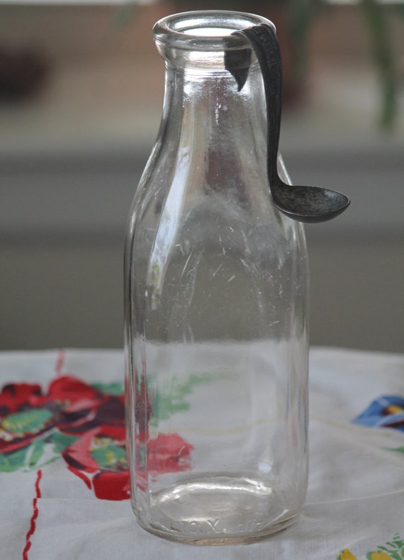Vintage Milk Bottle with Cream Top Separator/Spoon
