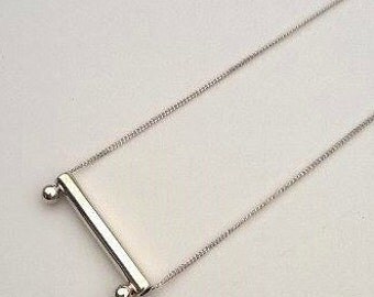 Geometric Tube And Ball Minimalist Sterling Silver Pendant Necklace