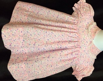 Vintage Styled, Pink Calico Print Toddler Dress With Lace Trim.