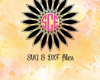 Flower Monogram SVG Frame, Sunflower Circle Monogram Svg Silhouette Dxf Digital Cut Files, Cricut SVG files, Spring Svg Vinyl Cutting Frame