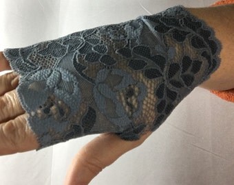 Denin Blue Lace Fingerless Gloves, Wrist Accessories, Boho Accessories, Tattoo cover up, Boho wristband, Lace, Tattoo Cover