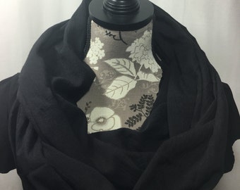 Black Gauze Infinity Scarf, Lightweight Scarf, Gift for her, Gift for Wife, Scarves for Women, Mother's Day, Infinity Scarves, Black