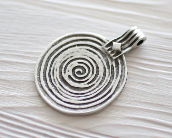 Silver spiral pendant antique pendants large round pendant