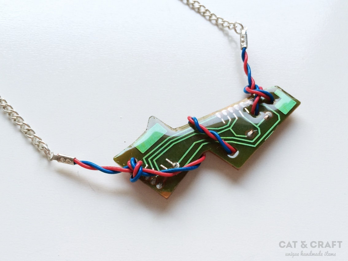 Necklace recycled circuit board gift for her geeky jewelry
